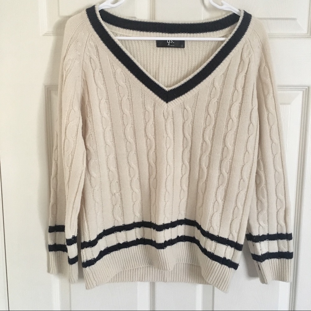 V Neck Striped Knit Sweater
